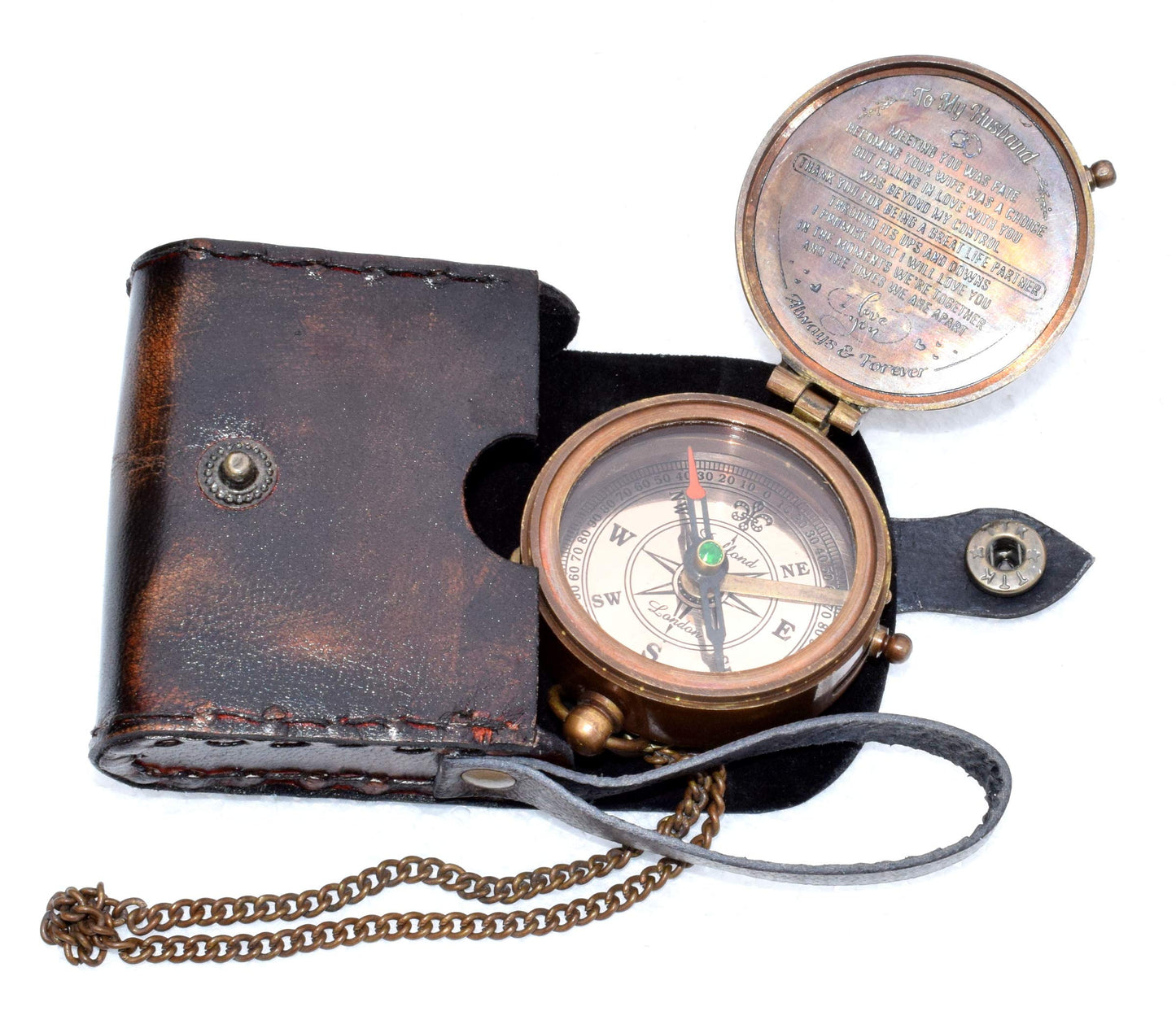 Antique Nautical Vintage Directional Magnetic Compass with Famous Scripture Quote Engraved Baptism Gifts with Leather Case or Wooden Case for Loved Ones, Son, Father, Love, Partner, Spouse, Fiancé
