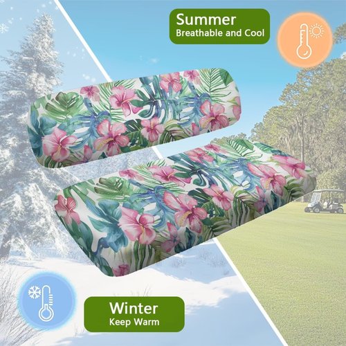 Yuyamidu Tropical Flowers Golf Cart Seat Covers Set of 2 Breathable Golf Blanket Protector Anti-Slip Front Seat Cushion Back Seat Universal Golf Accessories Suitable for EZGO Club Car