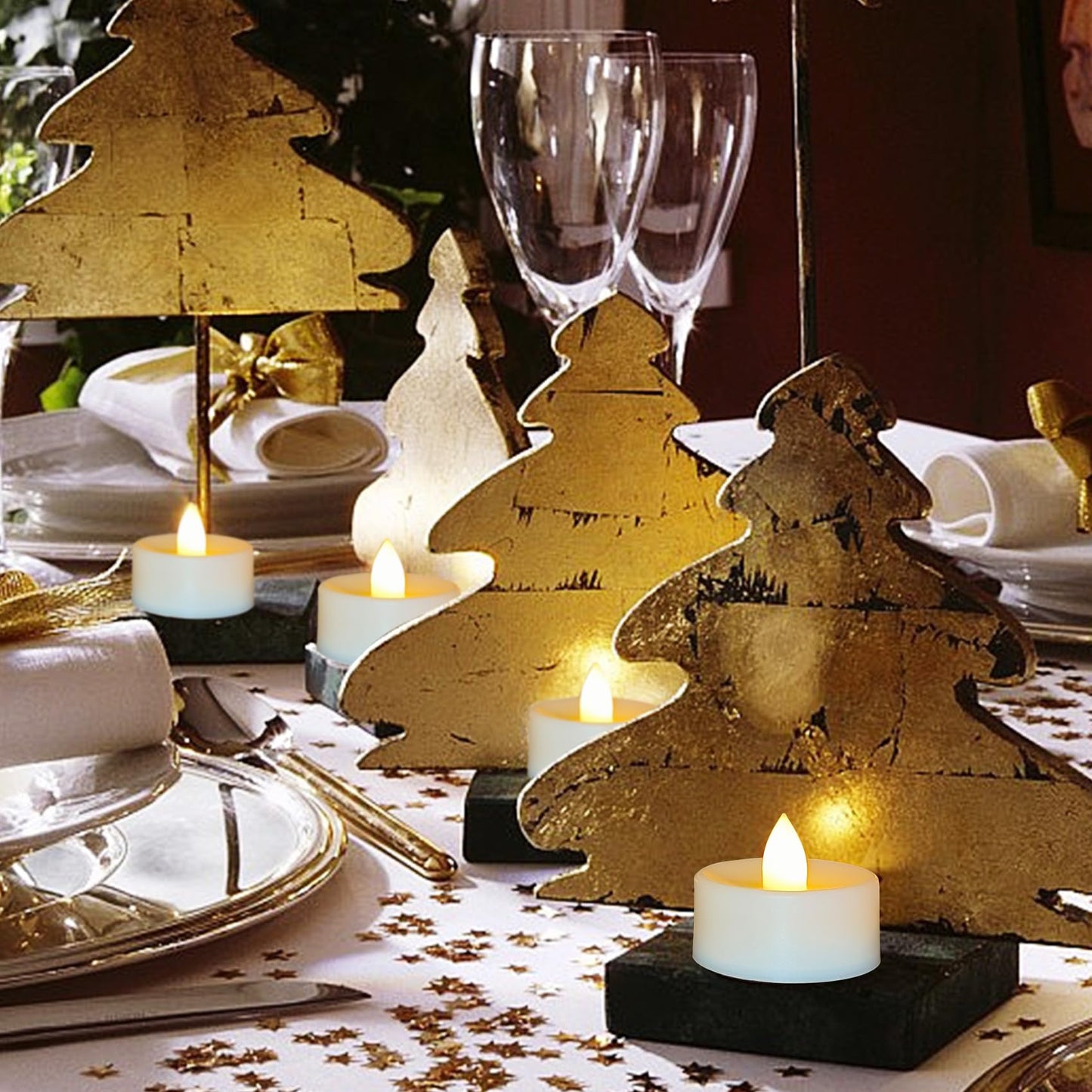 24 Pack Battery Operated Tea Lights Candles Flickering Flameless LED Lights, Long Lasting 200+ Hours Realistic Electric TeaLights Fake Plastic candles for Wedding, Centerpieces, Halloween, Christmas