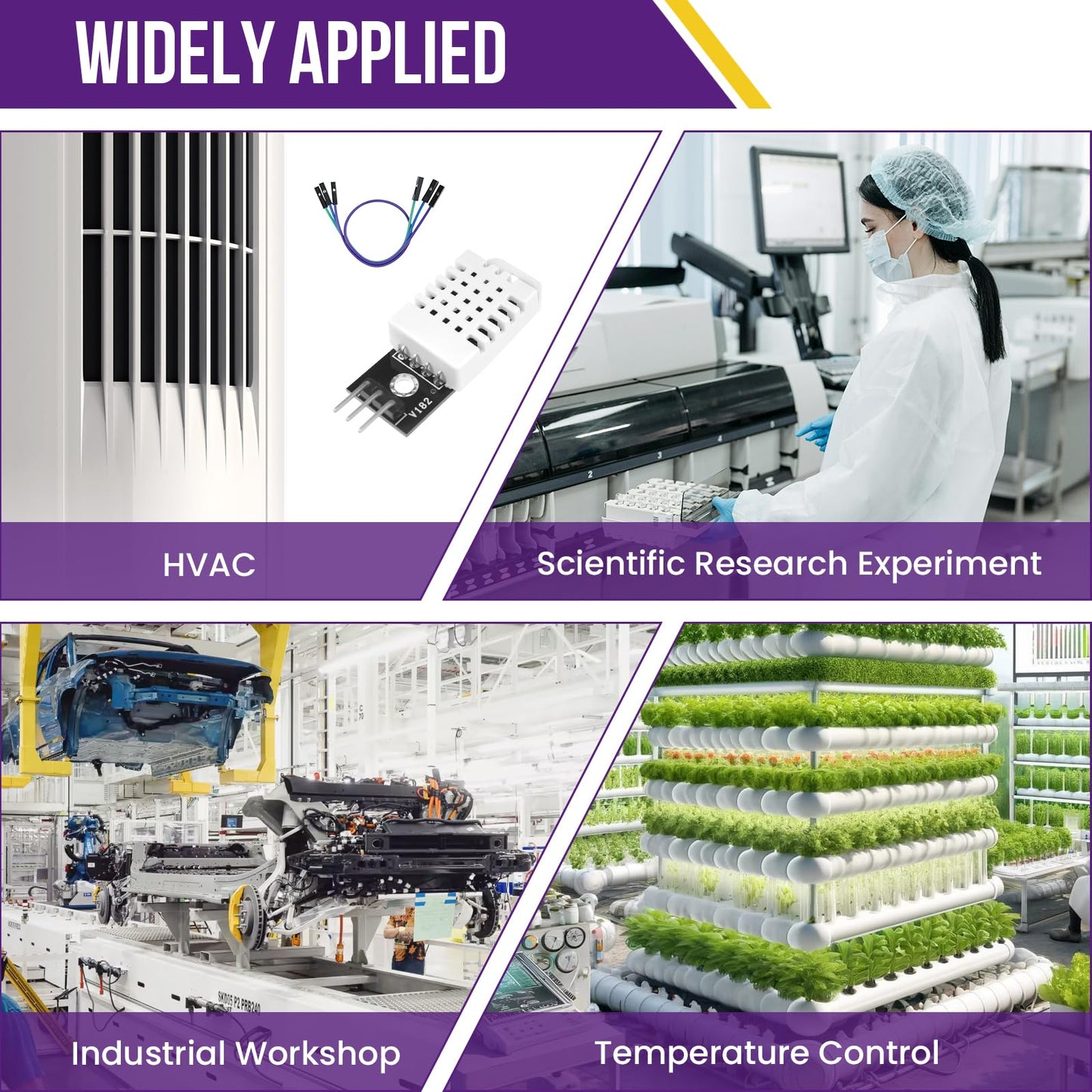 SATUY 4Pcs DHT22/AM2302 Digital Temperature Humidity Sensor Module with Cable, Temp Range -40~80℃ (±0.5℃), Humidity 0~100% RH (±2%) for A-rduino Electronic Practice DIY, Replace SHT11 SHT15