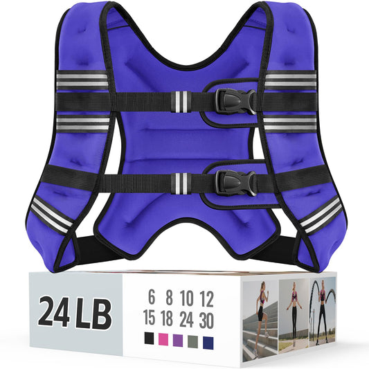 Zeerun Weighted Vest, 6lb/8lb/10lb/12lb/15lb/18lb/20lb/24lb/30lb for Men Women, Reflective Stripe Adjustable Buckle, Comfortable Durable Rucking Vest for Walking Running Strength Training, 24LBS-Purple