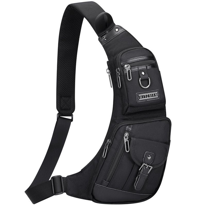 WITZMAN Sling Bag for Men Crossbody Bags Travel Slim Chest Bag One Strap Lightweight Casual Daypack (B702 Black)
