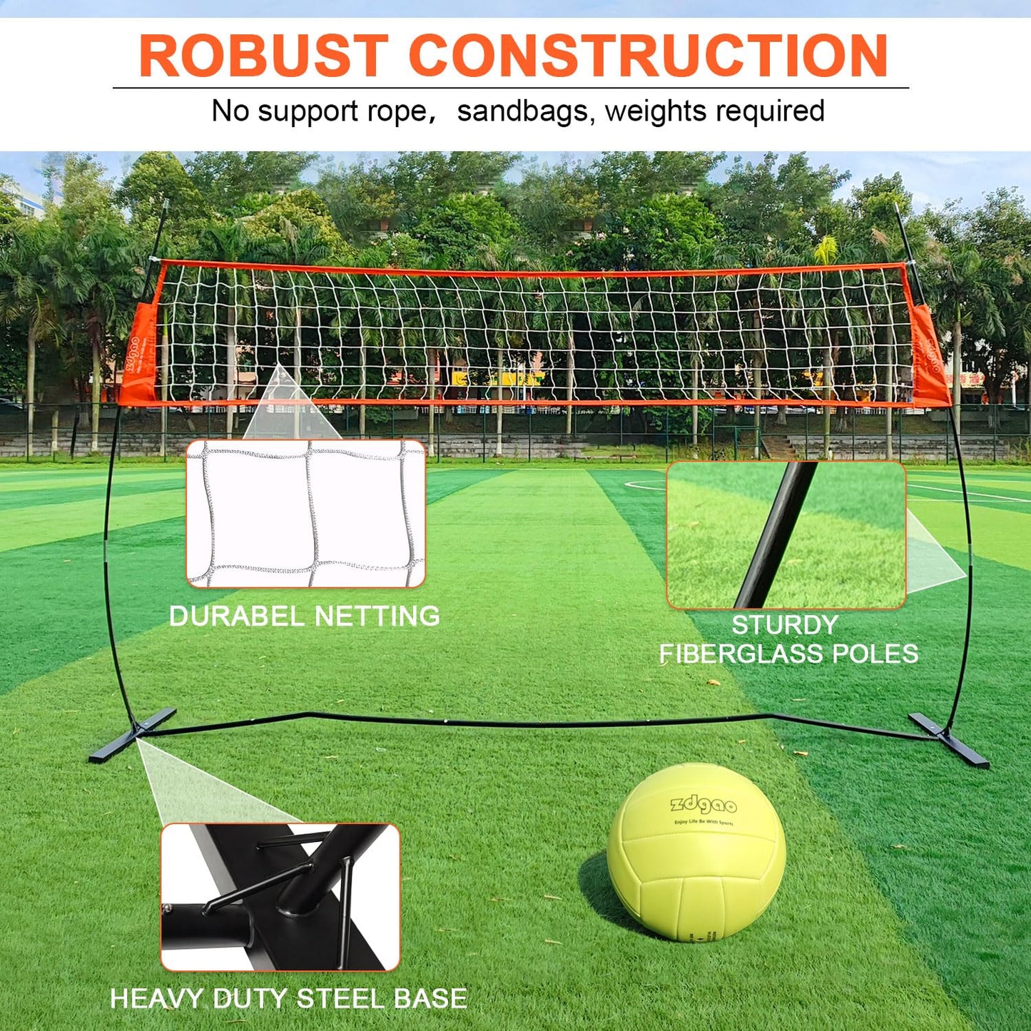 Portable Volleyball Net for Backyard - 12FT Net and Height Adjustable Pole