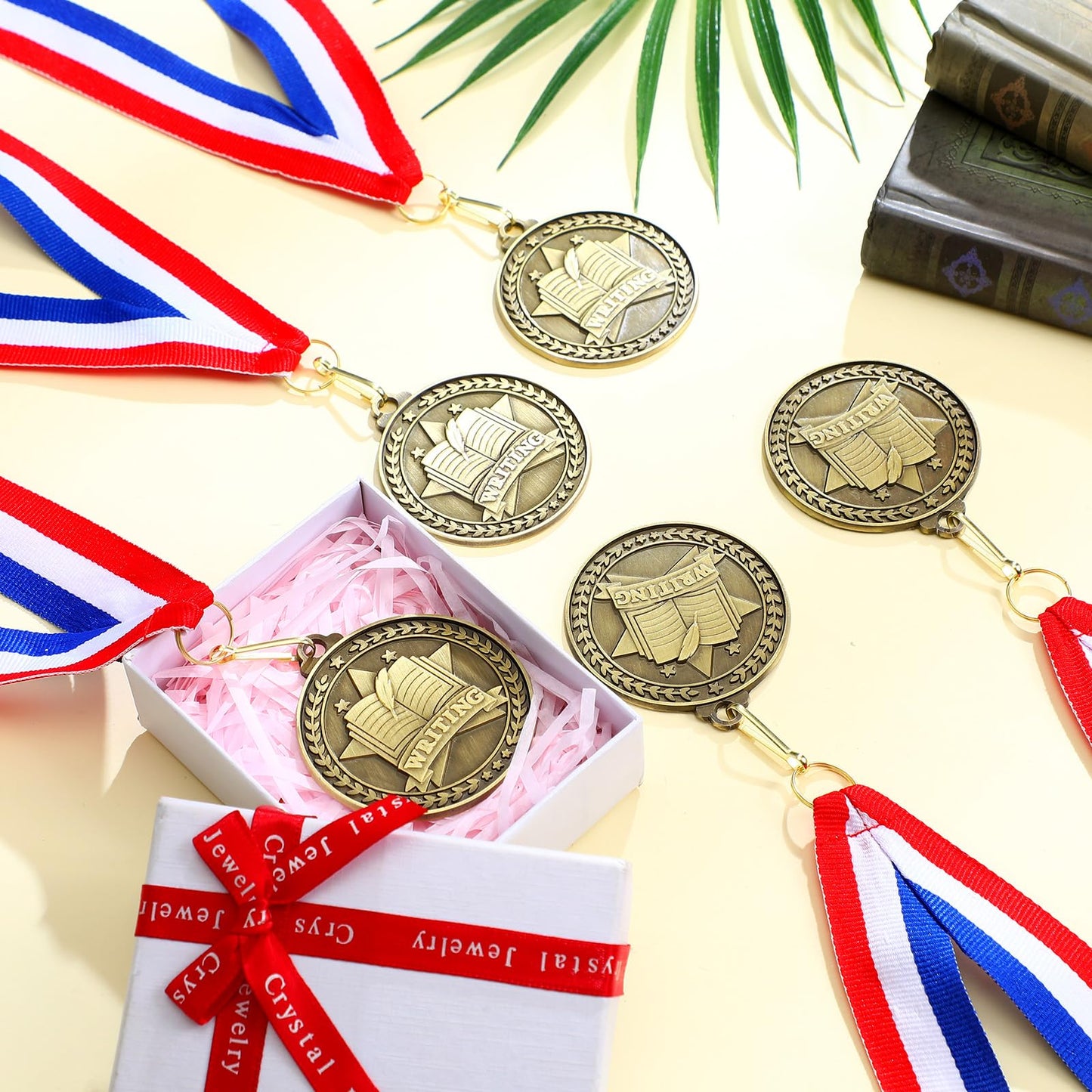 Quelay 30 Pcs 2'' Award Medals Bulk Gold Winner Medals with Neck Ribbons Metal Trophy Award Prize Gift for Tournaments, Competitions, Party, Kids and Adults (Writing)