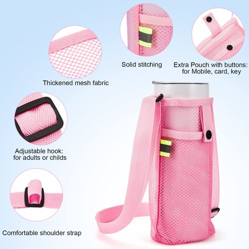 Mumufy Mesh Water Bottle Sling Holder with Adjustable Strap Crossbody Bottle Sleeve Carrier with Pouch for Outdoor Activities(Fresh,16 Pcs)