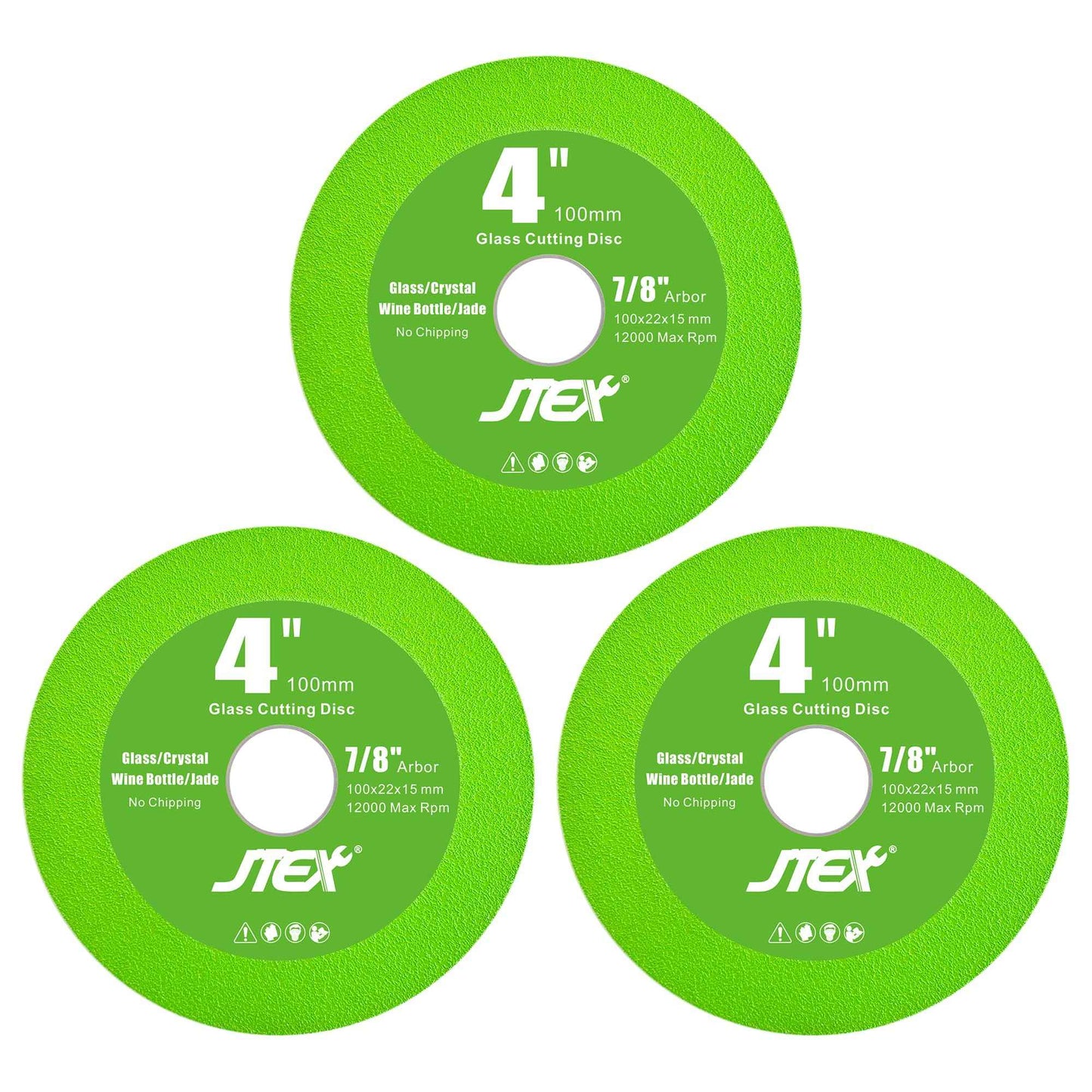JTEX 4 Inch Ultra-Thin Diamond Glass Cutting Discs (3-Pack) - Suitable for Angle Grinders, Cutting Wine Bottles, Glass, Jade, and More