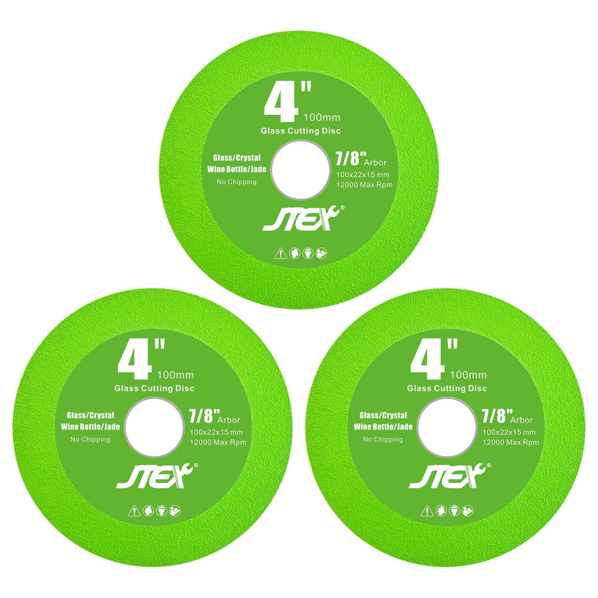 JTEX 4 Inch Ultra-Thin Diamond Glass Cutting Discs (3-Pack) - Suitable for Angle Grinders, Cutting Wine Bottles, Glass, Jade, and More