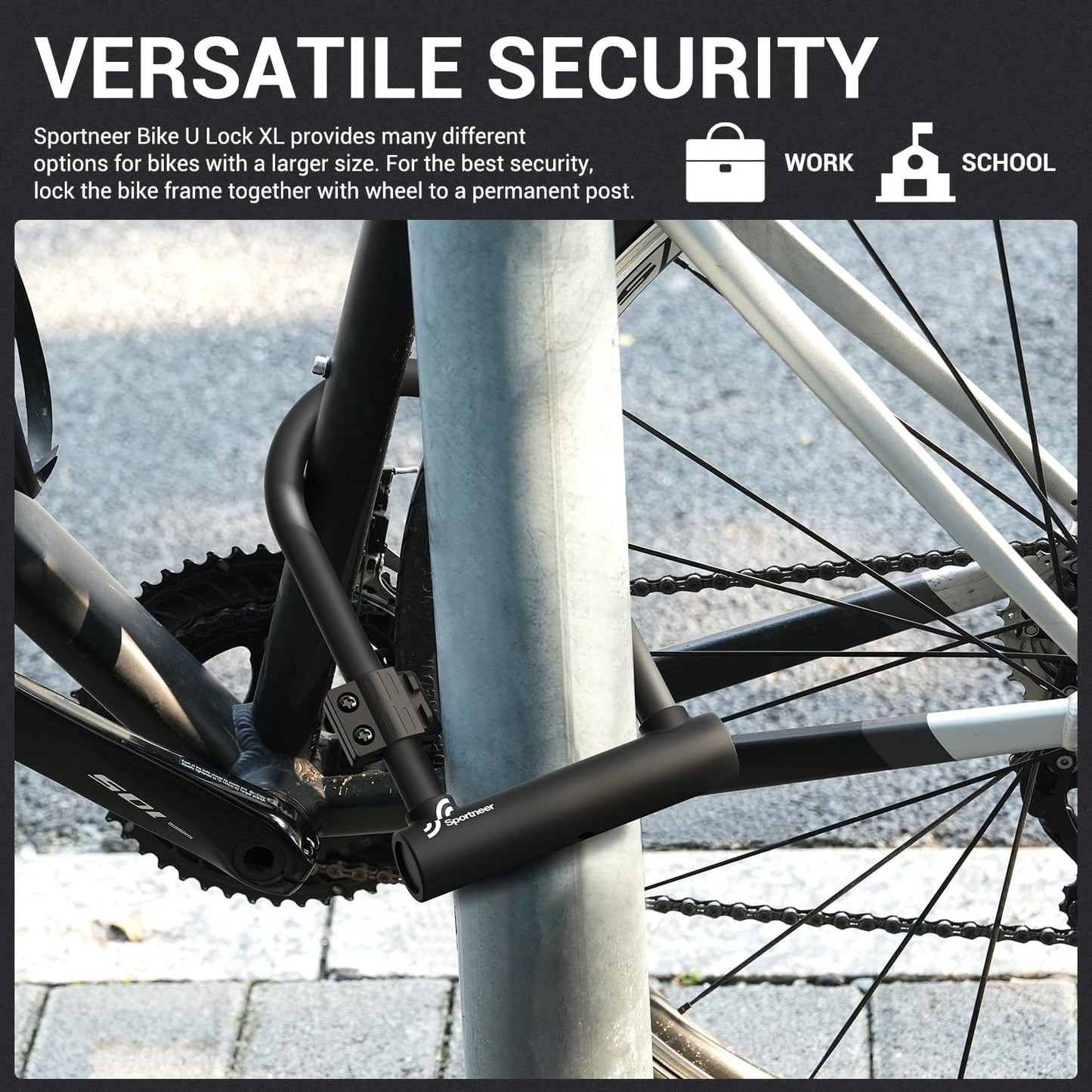 Sportneer Bike U Lock - Heavy Duty 18mm Shackle with 6ft Security Cable | Sturdy Mounting Bracket for All Bike Types, 9.85''x6.3''