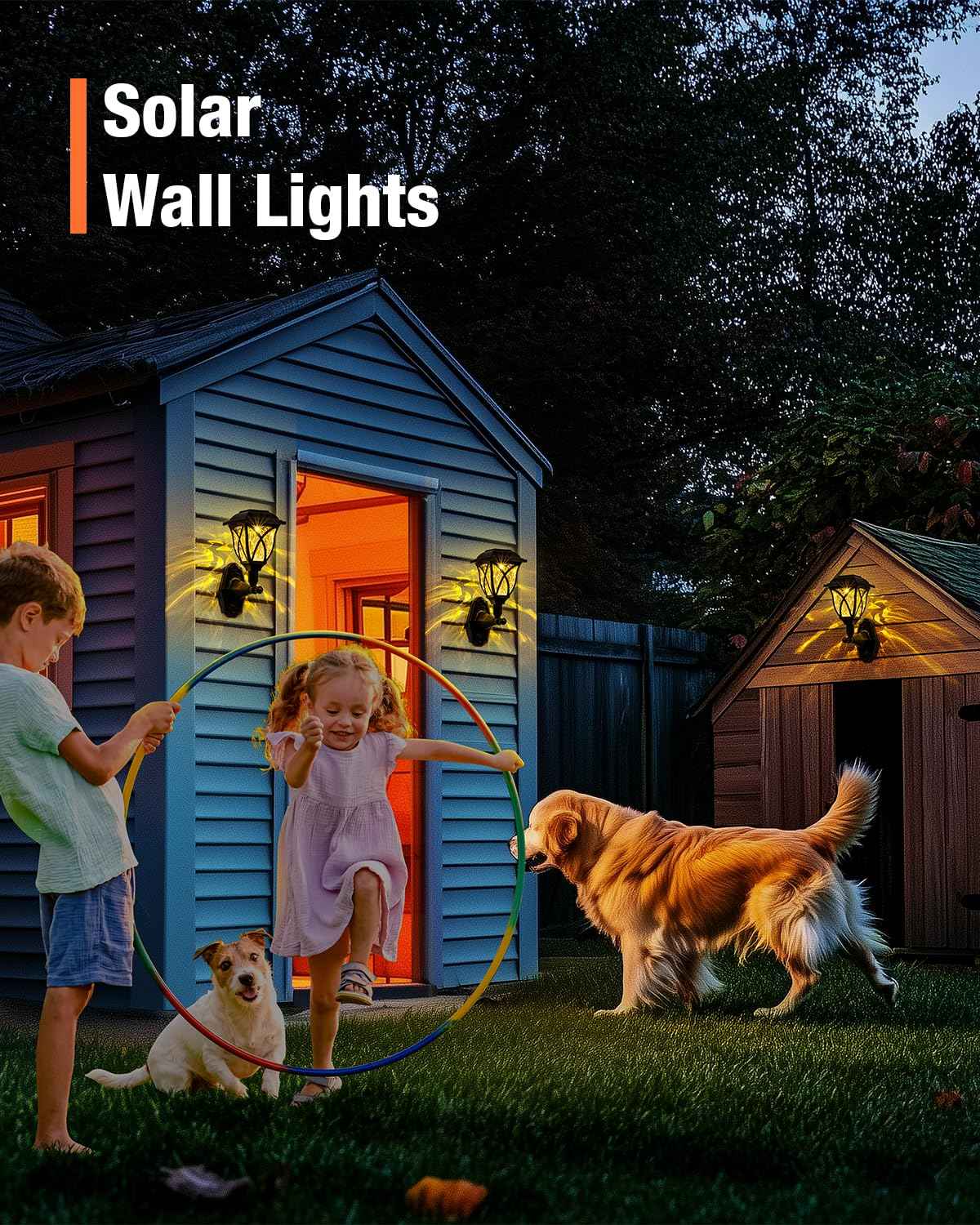 TISEJOY Solar Wall Lantern Dog House Lights, Waterproof Solar Powered Decorative Lights for Pet House, Fence, Garden, Shed and Backyard (2 Pack)
