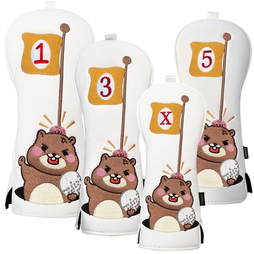 Golf Club Cover for Driver Fairway Wood Hybrid Cover, Wootfairy Waterproof Leather White Golf Club Headcovers Accessories Compatible with Taylormade Odyssey and More Brand (4 pcs-1.3.5.X)