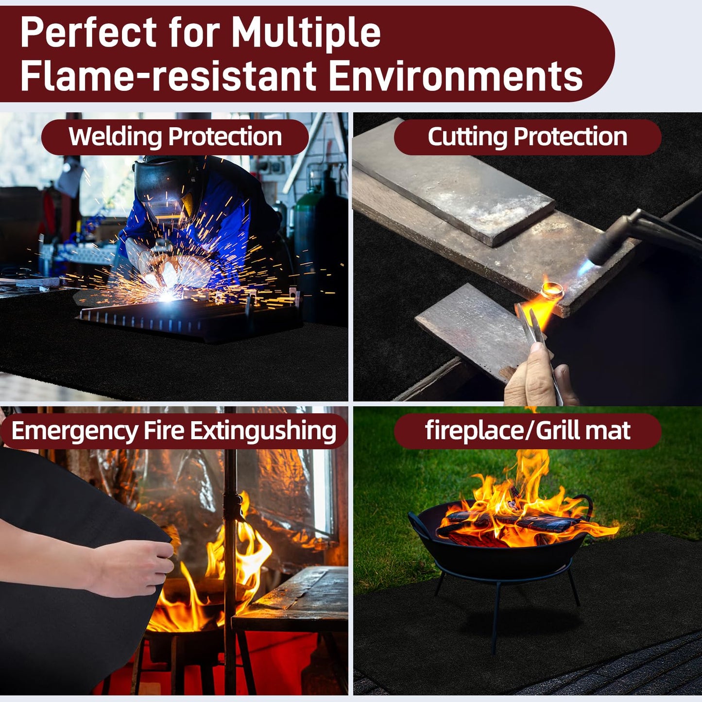 2 Pack 20" X 20" Fireproof Welding Blanket & Pad, 5mm Thickened Heat Resistant Carbon Felt Cloth, Flame Retardant Fabric for Stove Wick, Heat Shield Mat for Soldering, Firepit