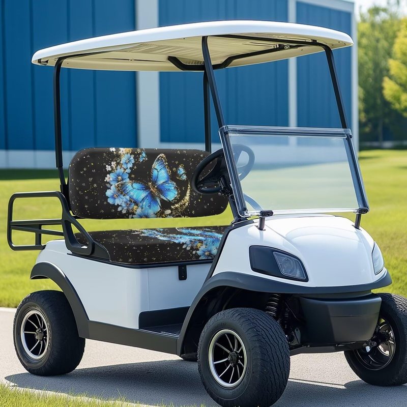 Pirexcny Starry Butterfly Print Golf Cart Seat Covers 2 Passenger Heavy Duty Golf Cart Seat Covers All Weather Club Car Seat Covers with Quick-Install Strap System for 2-Person Seats Golf Car
