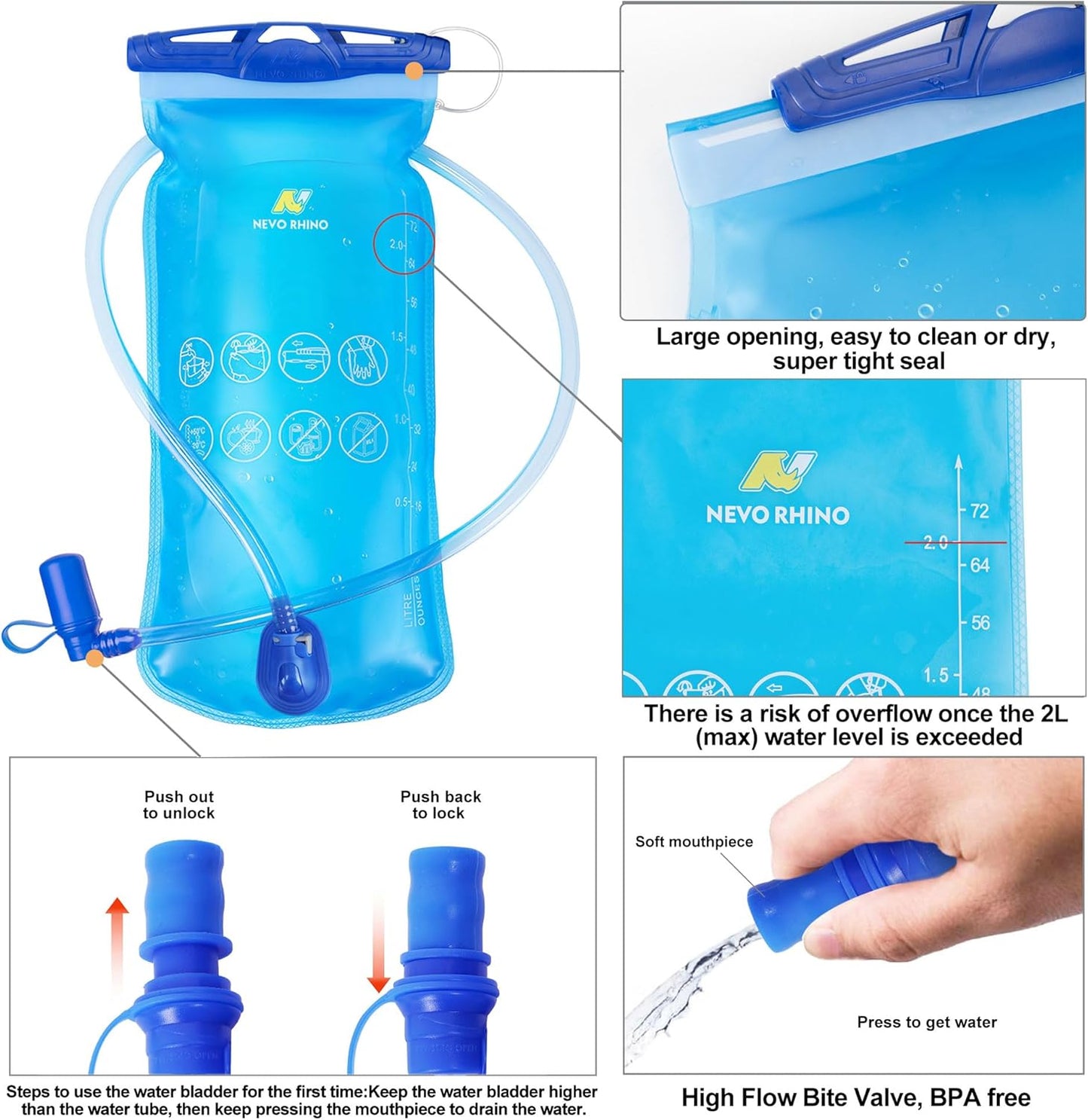 N NEVO RHINO Hydration Bladder | Leak-Proof 1.5L/2L/3L BPA-Free Water Reservoir for Hiking Packs