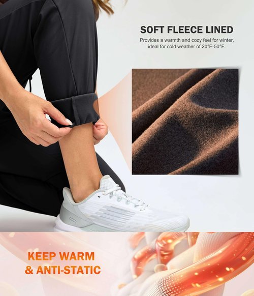 G Gradual Women's Fleece Lined Joggers 28"/30"/32" High Waisted Sweatpants Water Resistant Thermal Warm Pants Zipper Pockets(Black,30-Medium)