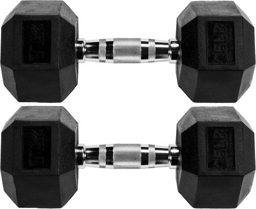 Fitvids Hex Dumbbells - Rubber Coated Hand Weights for Home Gym | 5-50 LB Pair for Effective Workouts