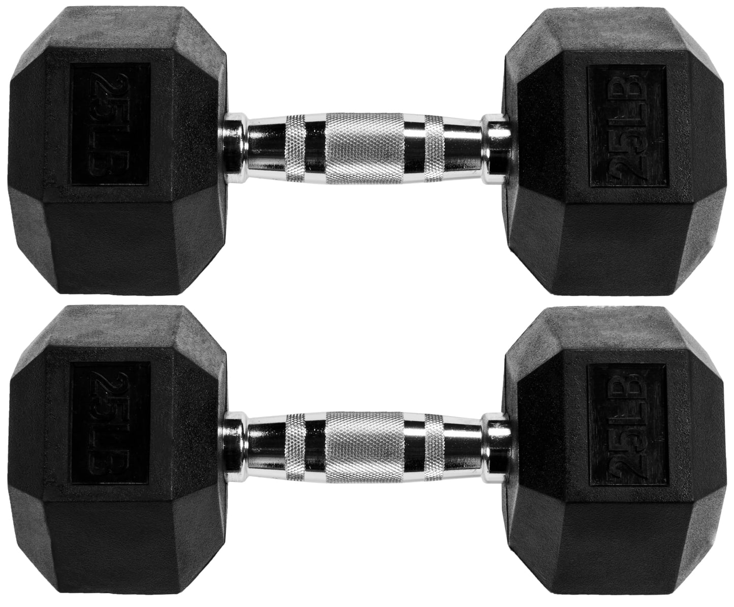 Fitvids Rubber Encased Hex Dumbbell – 25LB – 25LB Pair – Black