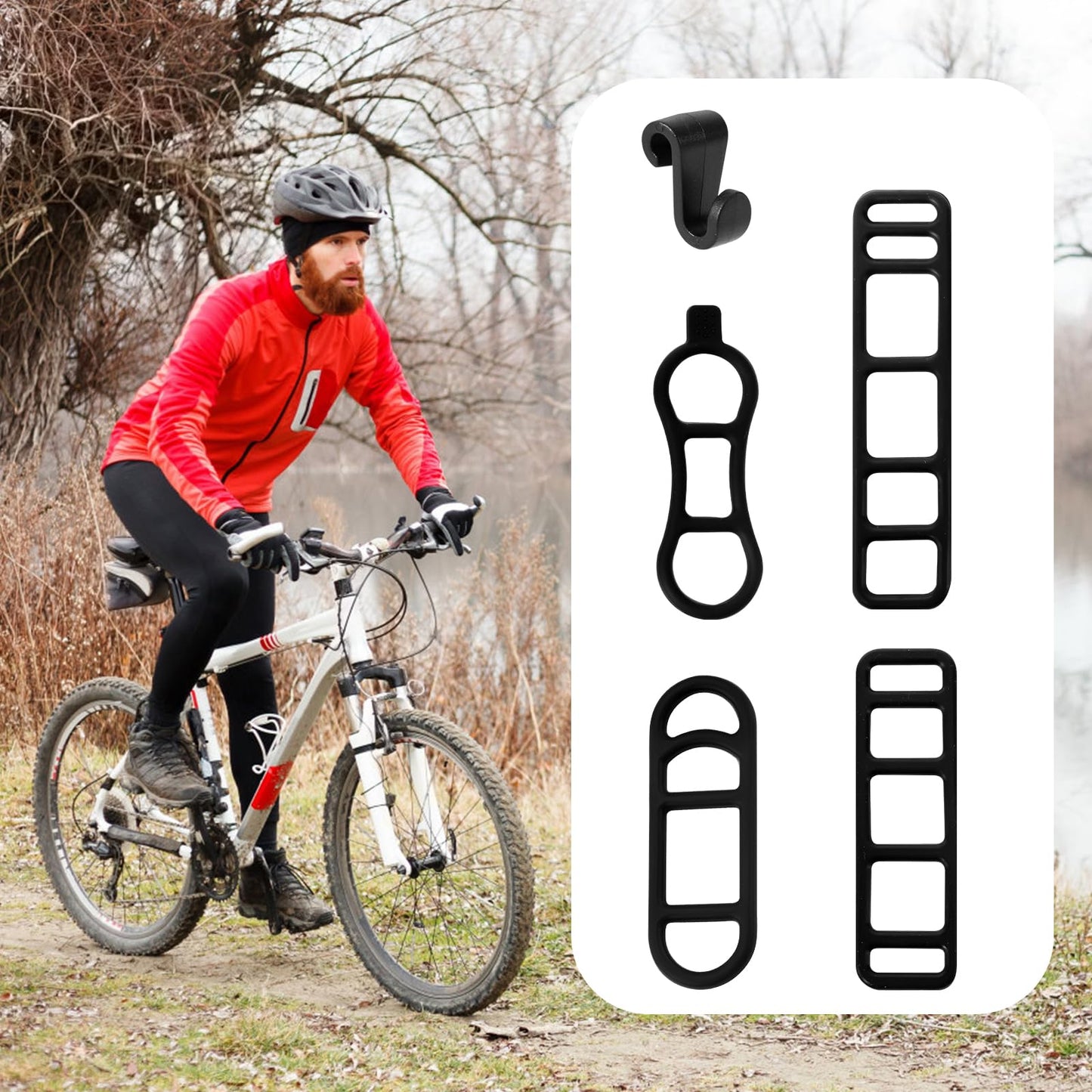 XIHIRCD 20pcs Bicycle Light Silicone Straps, 4 Styles Bike Rubber Straps Elastic Bike Silicone Mount Band Flashlights Cell Phones Speaker Lights Holder with S Buckles for Bicycle Light Sets Handlebar