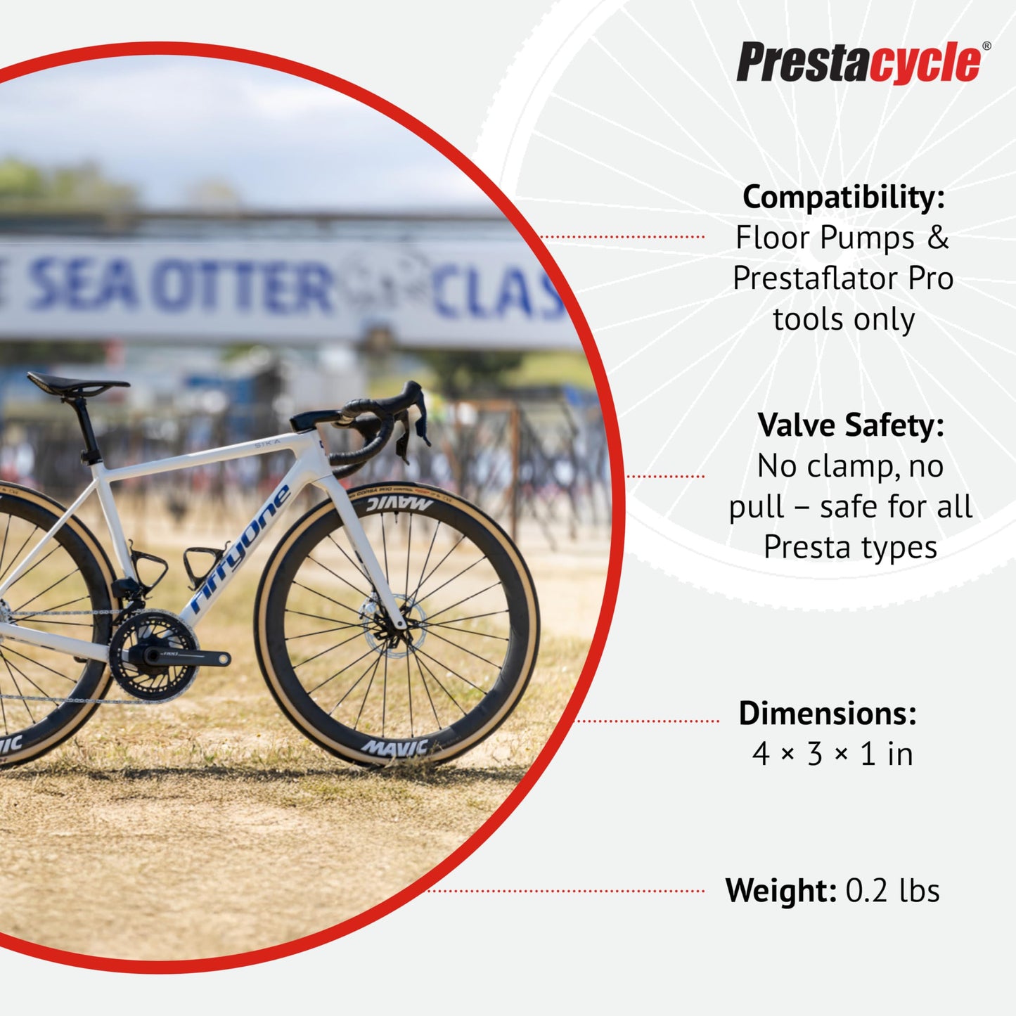Prestacycle Pro Presta Head – Auto-Lock Bicycle Tire Pump Head for Tubeless & Presta Valves, 90° Steel Design, Presta Valve Pump, Presta Adapter, Compatible with Prestaflator Pro & Premium Floor Pumps