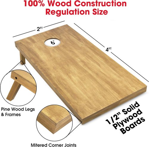 GoSports Cornhole Boards Set - 4 ft x 2 ft Regulation Size with Light Brown Finish & Carrying Case
