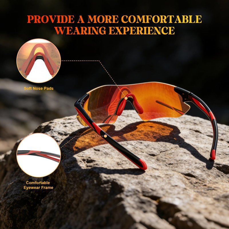 Polarized Sports Sunglasses for Men and Women, polarized glasses featuring high-definition polarized lenses with UV protection Sports sunglasses are ideal for cycling running golf driving,Red