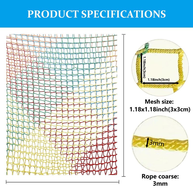 PSYCHEJOYS Climbing Cargo Net, Double Layers Playground Safety Net, Rope Bridge Nets, Small Aperture Hammock Net, for Treehouse,Obstacle Training,Back Yard(Size:1x3m)