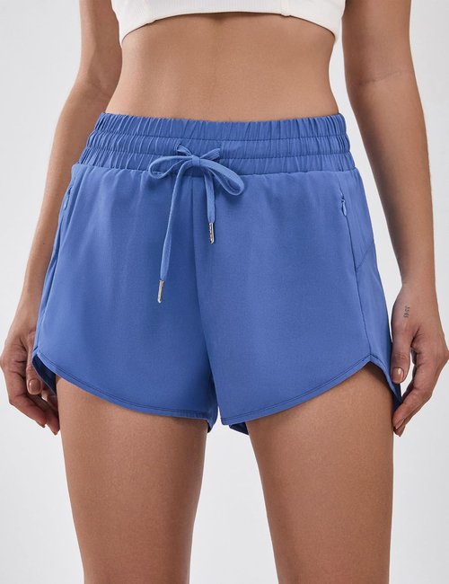 BMJL Women's Running Shorts - High Waisted Athletic Gym Shorts with Zipper Pockets | Large, Blue