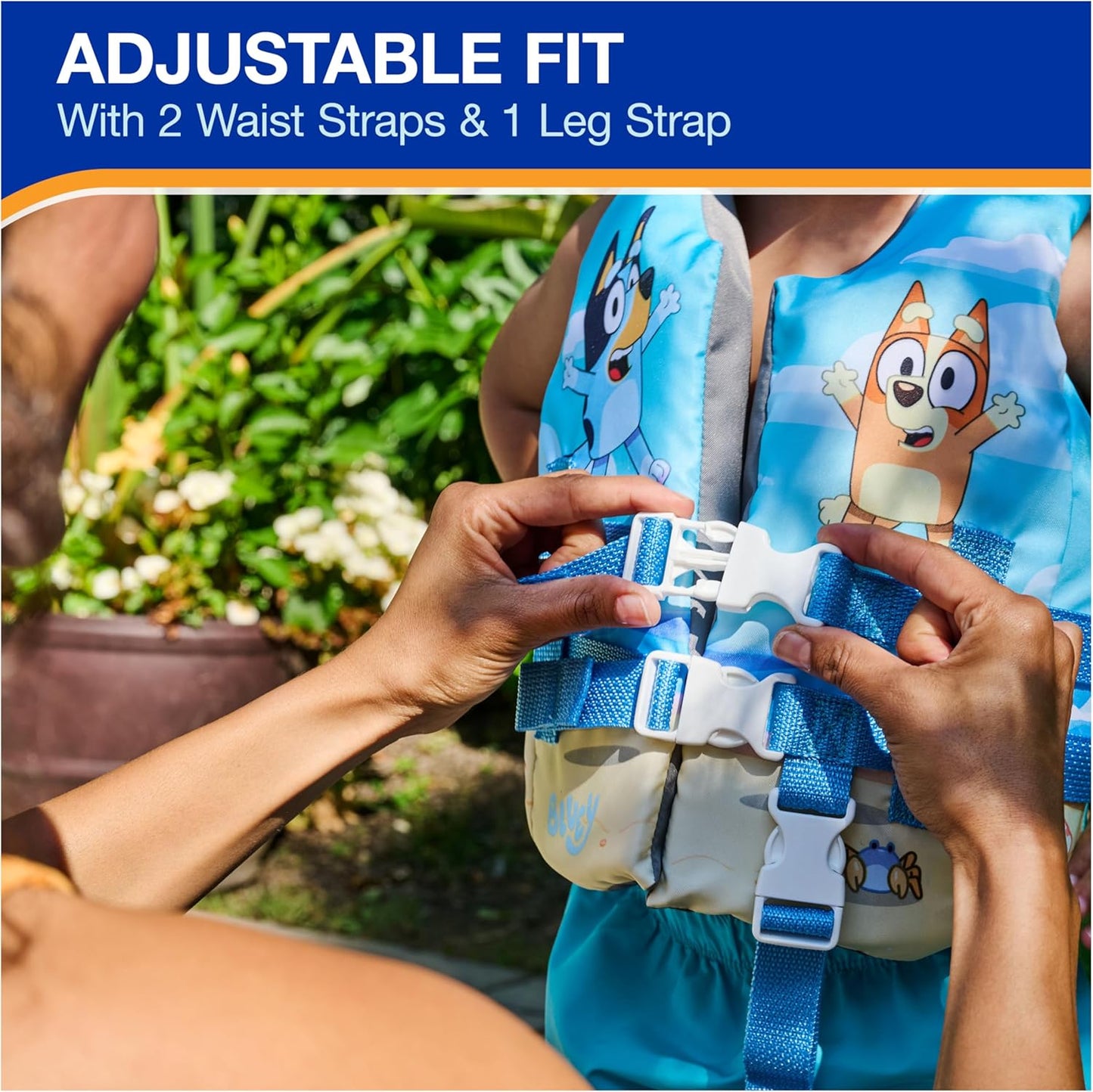 SwimWays Bluey Life Jacket - US Coast Guard Approved Kids Swim Vest for 33-55 lbs | Fun Bluey Design