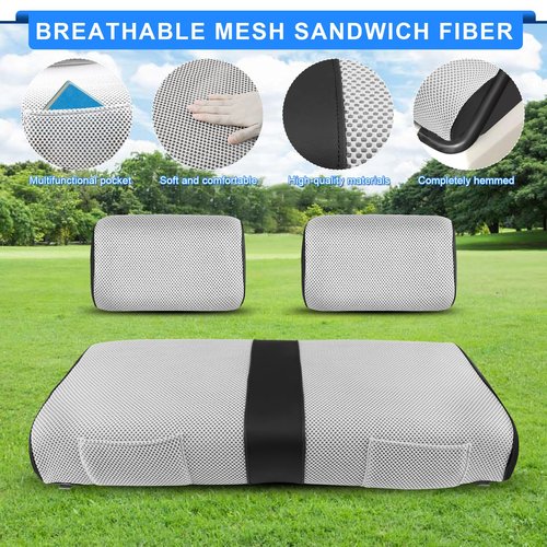 iLSKW Golf Cart Seat Covers for Club Car DS Pre-2000 Seat Cover OEM Front,Breathable Fabric and Leather Front Seat Cover,Full Wrap-Around Design of Club Car DS 1982-2000 Golf Cart Front Seat Cover