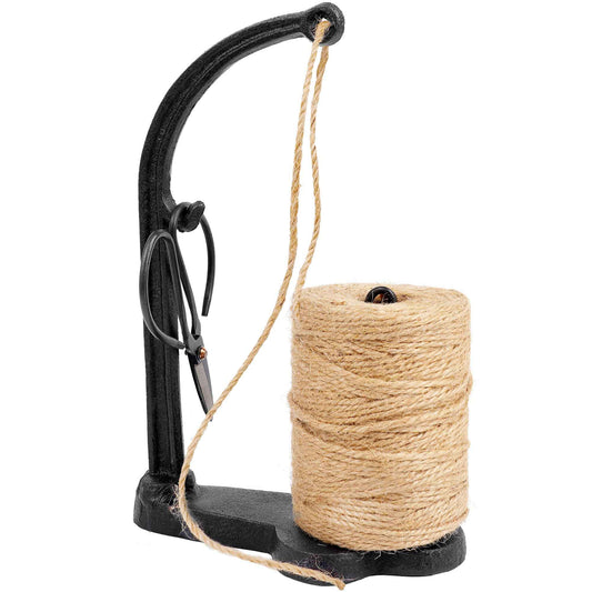 Vintage Style Cast Iron Twine and Shears Set Twine Holder with Scissors and Jute Twine Roll for Crafting, Gardening, Kitchen, Gift Wrapping, Black
