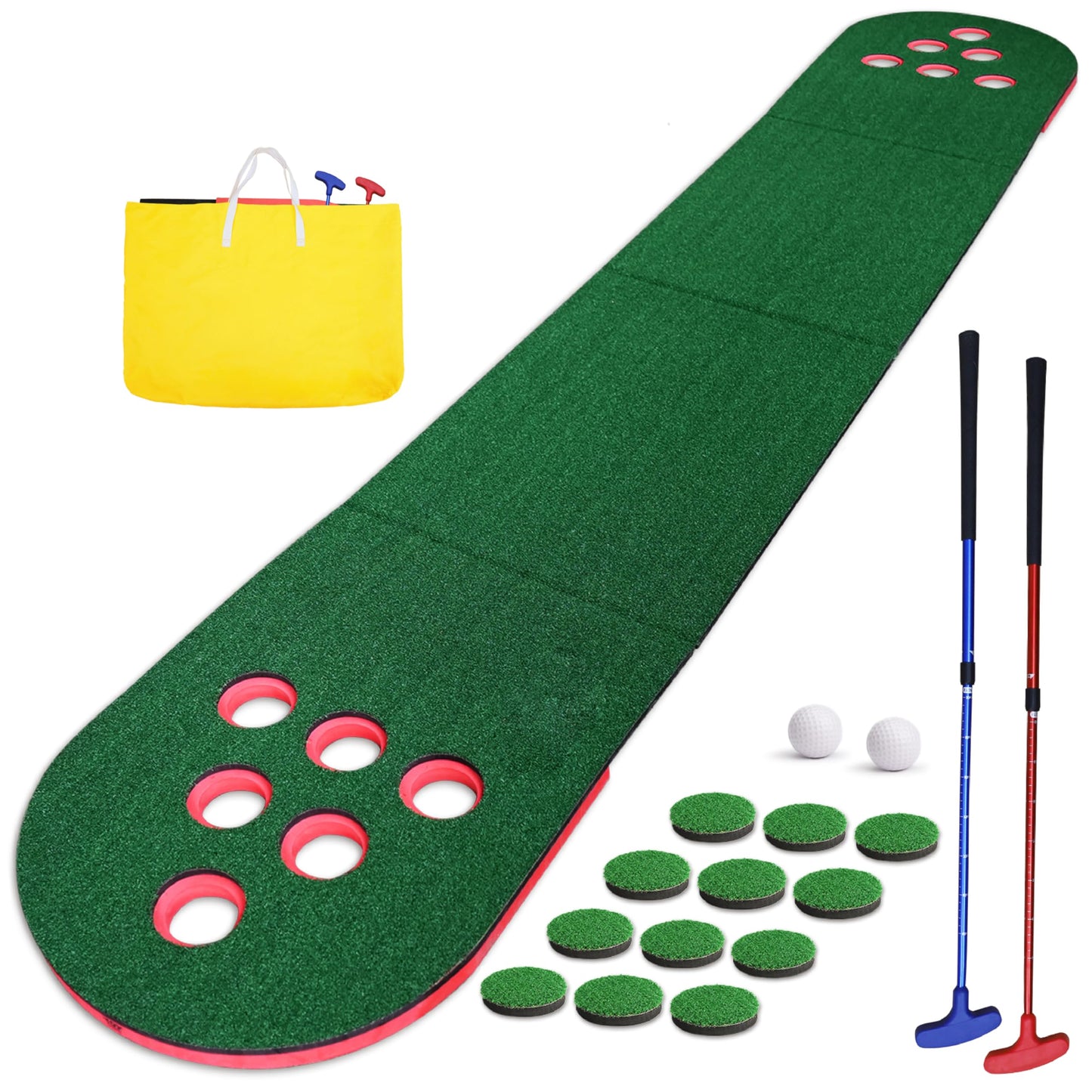 Golf Putting Game Set, Mini Golf Game Set with 2 Putters 2 Balls, 10 Feet Practice Putting Green Mat for Adults, Indoor Outdoor Backyard Party Game