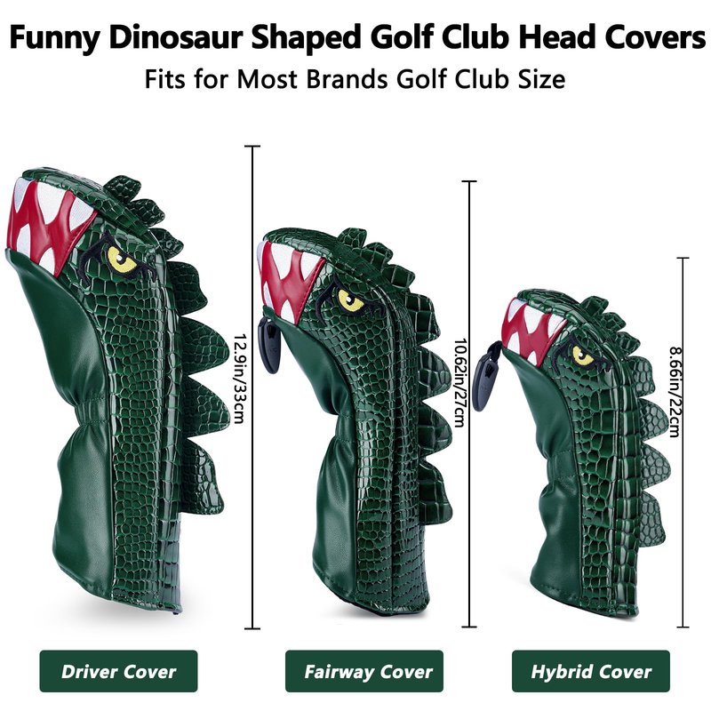 Gbourly Golf Club Green Cartoon Tyrannosaurus Rex Hybrid Head Cover Dinosaur Shaped PU Leather Headcover