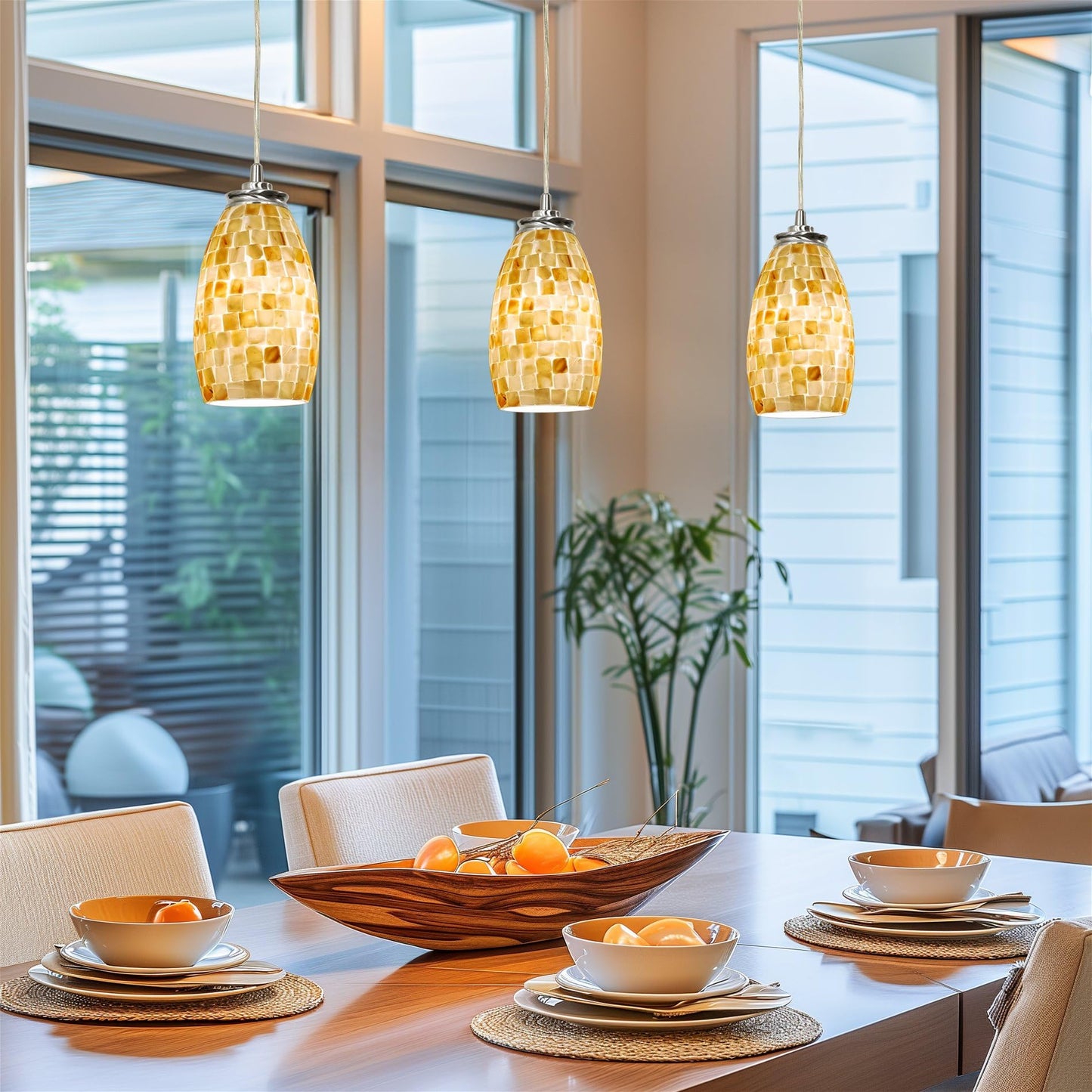 Kira Home Coast 9" Modern Oval Mini Pendant Light + Hand-Crafted Mosaic Sea Shell Glass, Brushed Nickel Finish/Neutral Color