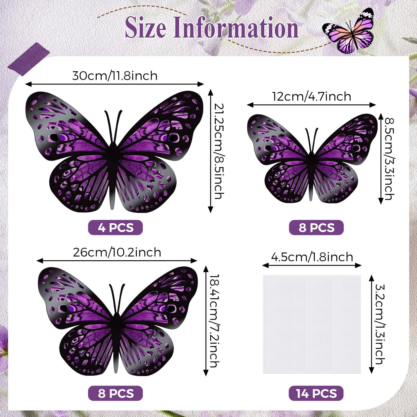 Geosar 20 Pcs 3D Large Monarch Butterfly Party Decoration 2 Layer Giant Paper Butterfly Stickers for Birthday Baby Shower Nursery Wall Decor (Purple,Rose Red)