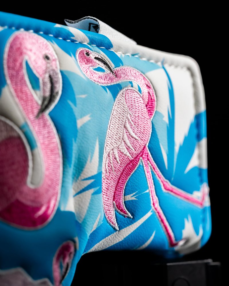 Pins & Aces LE Tropical Lawn Flamingo Head Cover - Premium, Hand-Made Leather Woods Headcover - Funny, Tour Quality Golf Club Cover - Style and Customize Your Golf Bag (Blade)