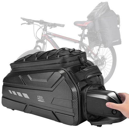 KEMIMOTO Ebike Battery Bag Bike Bags for Rear Rack, 40L Hard Shell Bag with Waterproof Cover, Ebike Trunk Bicycle Seat Pannier for Commuter Travel Outdoor