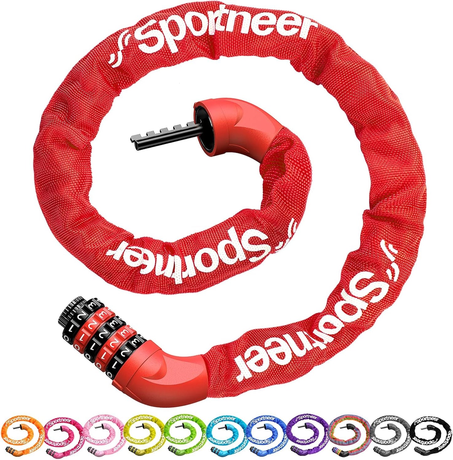 Sportneer Bike Lock - High Security 5-Digit Combination Anti-Theft Chain Lock | 3.2/3.6/4ft Heavy Duty for Bikes, Motorcycles, Scooters & Gates - 4/6mm Thick, Keyless Design