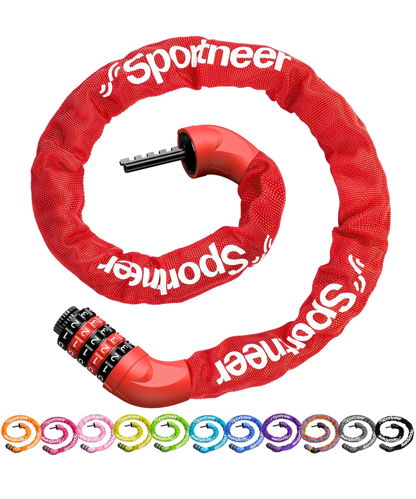 Sportneer Bike Lock: 5 Digit Combination High Security Anti Theft Bike Chain Lock - 3.2/3.6/4ft Heavy Duty Resettable Keyless Bicycle Lock for Bike, Motorcycle, Scooter, Door & Gate - 6mm Thick