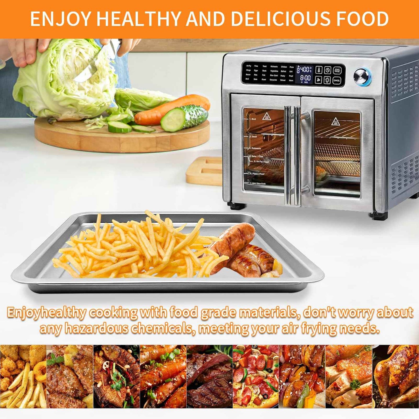 GWBSXM Air Fryer Grill Pan for Emeril Lagasse 26 QT Extra Large Air Fryer, 12.5''×11.3'' Stainless Steel Air Fryer Tray Accessories Grill Plate Crisper Plate Replacement Parts Rack