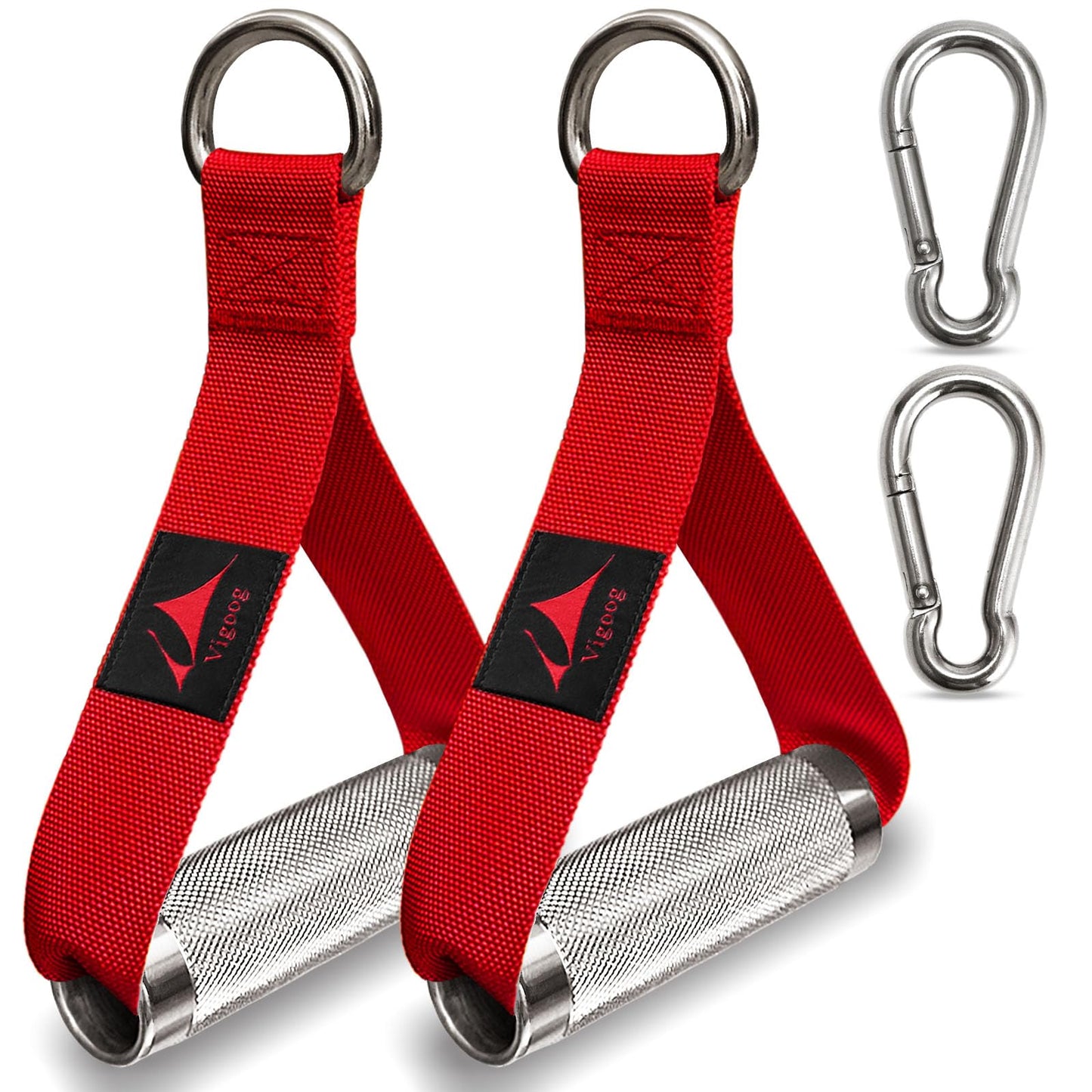 Pro Grade Metal Workout Handles, Heavy Duty Replacement Grip Attachments for Cable Machines, Resistance Bands, LAT Pulldown, Strength Exercise Home Gym & Commercial Fitness Equipment (Glory Red)
