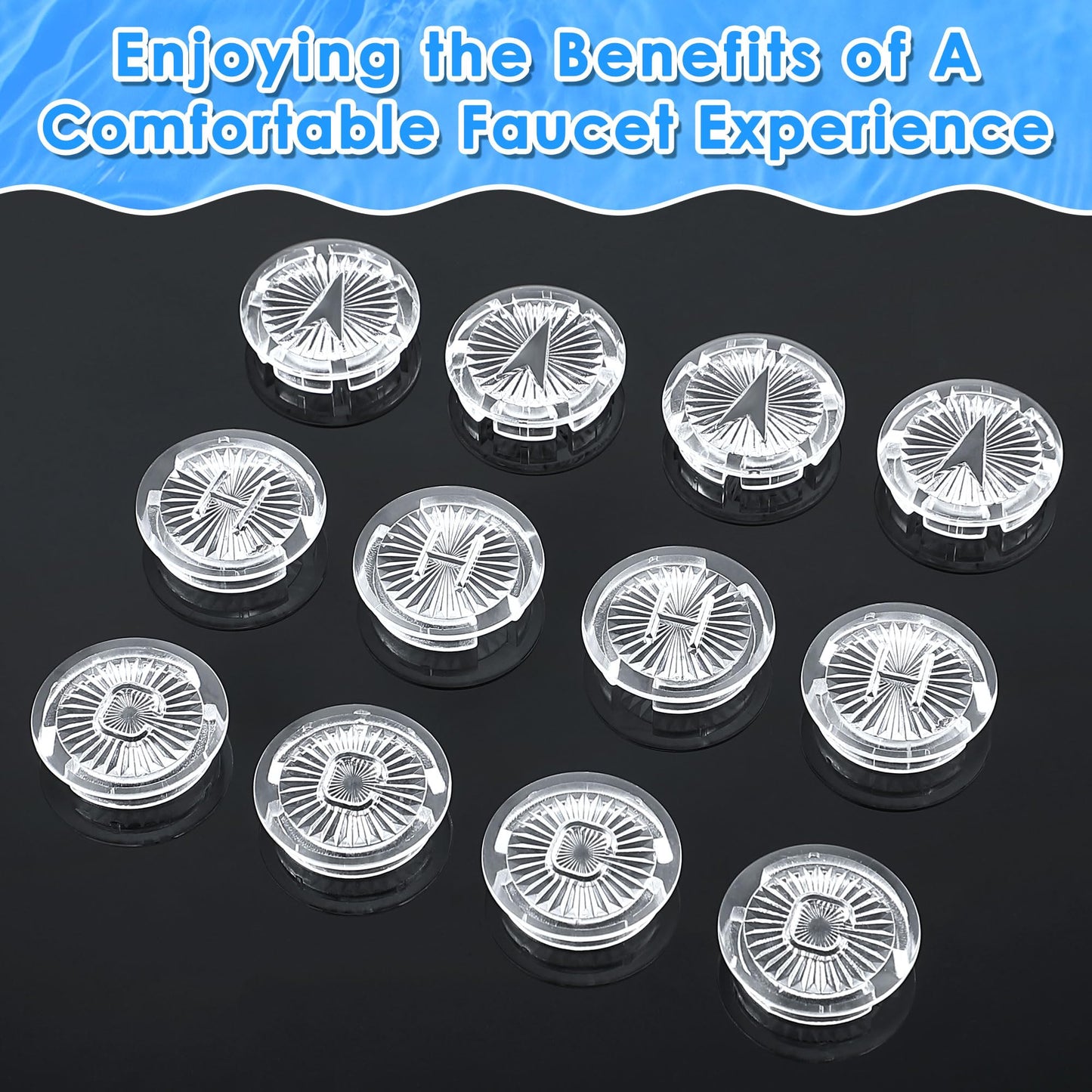 Dreyoo 4 Pack Faucet Index Buttons, Compatible with Gerber 94-445 94-446 94-447 Faucet Handles Button, Bathroom Sink Knobs Hot, Cold, Diverter Index Buttons, Acrylic, Clear