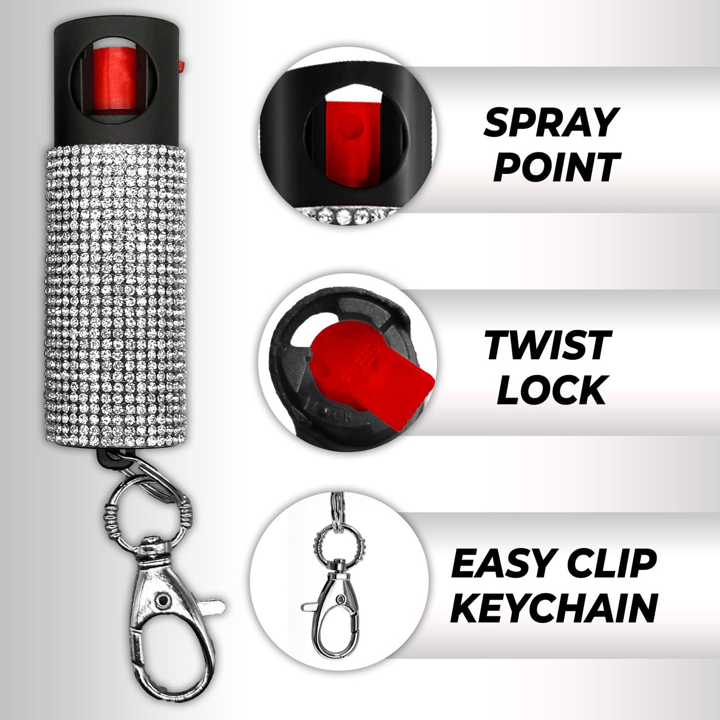 FIGHTSENSE Self Defense Pepper Spray - 1/2 oz Compact Size Maximum Strength Police Grade Formula Best Self Defense Tool for Women W/Leather Pouch Keychain (Silver Multi)