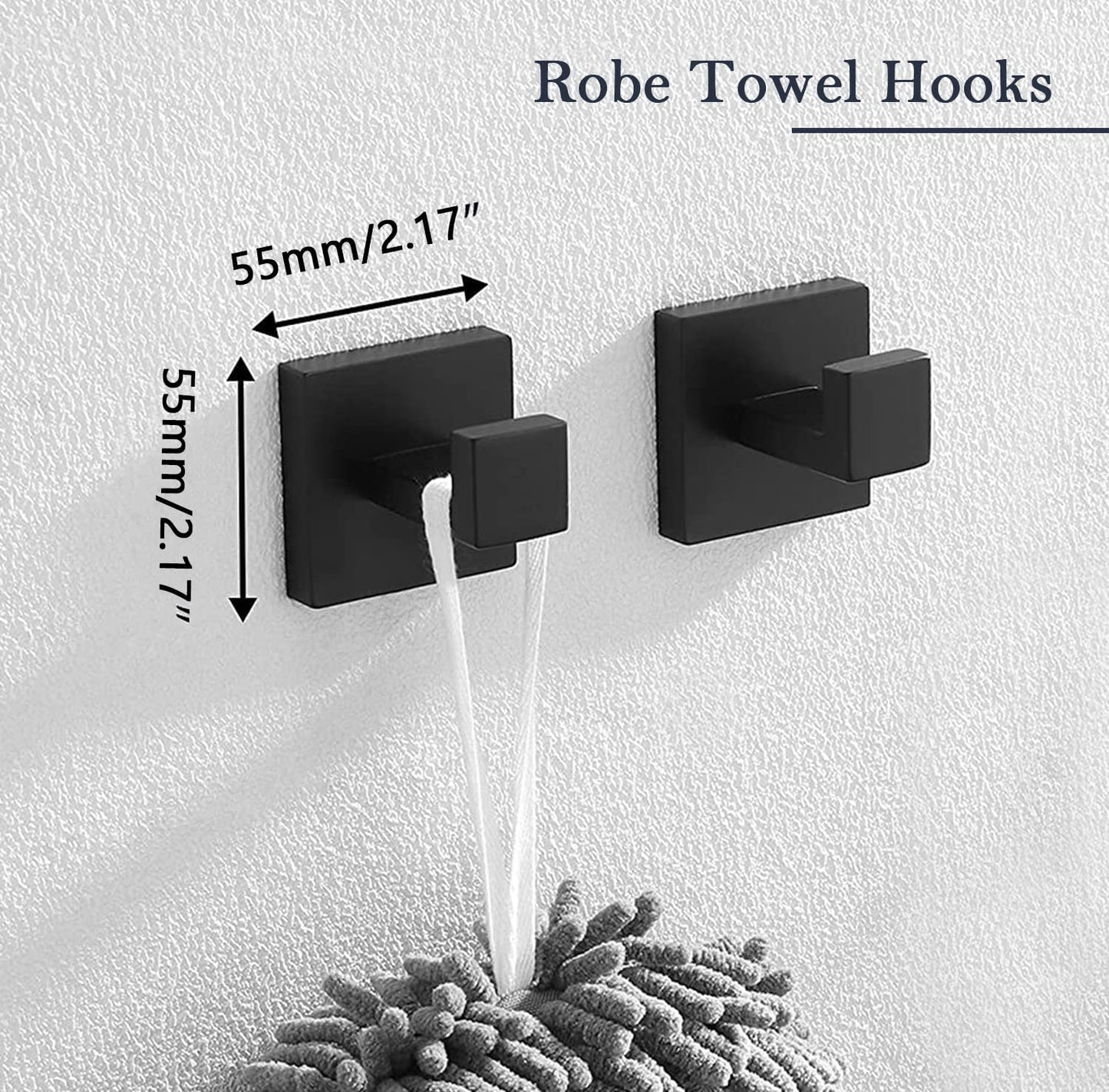 PAHSFS Bath Towel Hooks Matte Black - 2 Pack SUS304 Stainless Steel Bathroom Towel Hook - Modern Square Style Wall Mounted - Heavy Duty Wall Hook for Bathroom & Kitchen
