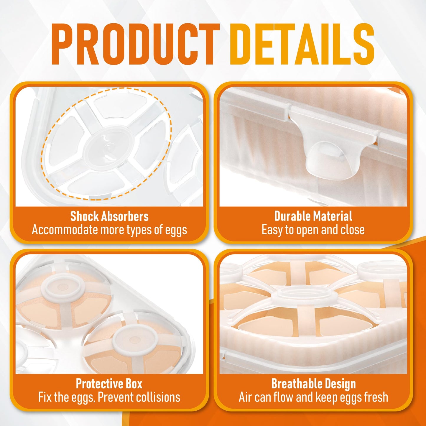 ZPU Egg Holder Camping, 2Pcs 4 Grid Egg Container, Plastic Egg Carrier for Camping Picnic Travel Outdoor Refrigerator Kitchen, Protective Egg Storage Case, Clear White