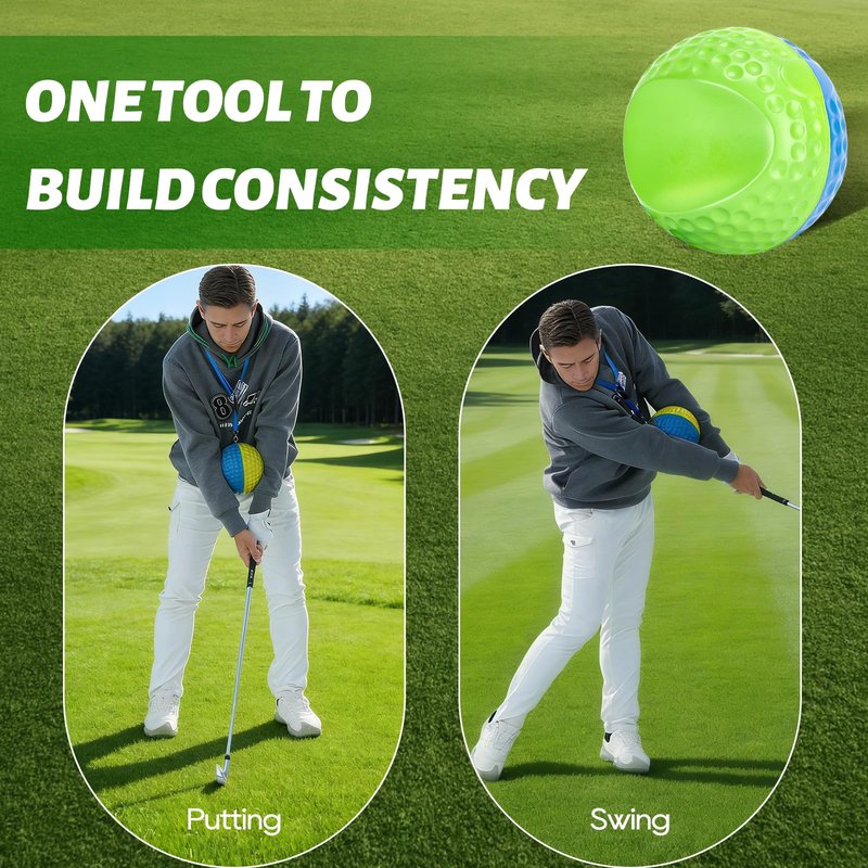 Orvane Golf Training Aid Ball – Forearm Connection Swing Trainer for Consistent, Precise Swings | Fix Slicing, Scooping & Chicken-Wing, Soft Memory Foam，Adjustable Lanyard (M, Blue/Green)
