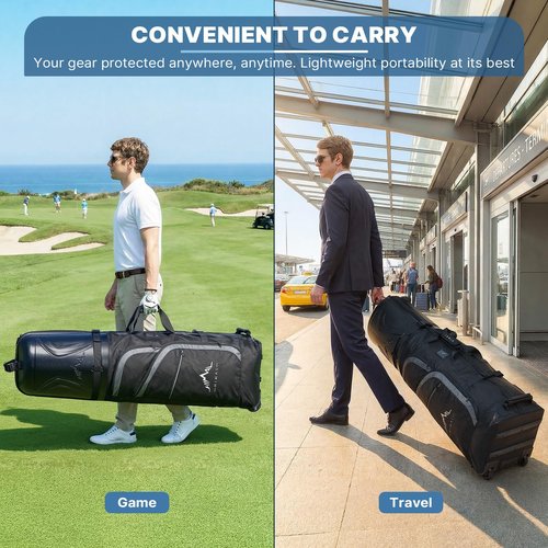 Golf Travel Bag for Airline Travel with PC Hard Case Top, Wheels & Foldable Design, 1680D Heavy-Duty Oxford Fabric, Designed for Airport and Golf Course Transport (Classic Black)