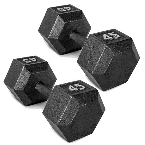 CAP 45 LB Cast Iron Hex Dumbbell Hand Weight - Pair | Black