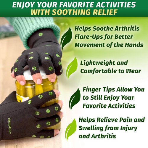 Hempvana Green Relief Arthritis Gloves Woven with Hemp Fibers, AS SEEN ON TV, Advanced Compression to Help Relieve Pain & Swelling, Adjustable Wrist Strap for the Ultimate Fit, Non-Slip Grip, (L/XL)