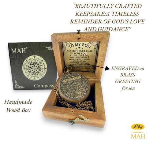 Brass Compass Gift – to My Son Never Forget that I Love You, Sentimental Keepsake Gift from Mom Dad & Grandparents for Graduation, Baptism, Confirmation, Communion, Birthday, Back to School Best Gift