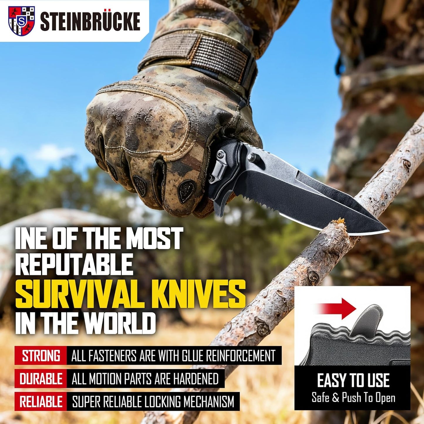 Steinbrucke Tactical Folding Knife - 3.4'' Stainless Steel 8Cr13Mov Blade | Ideal for Hunting, Camping, and Everyday Carry
