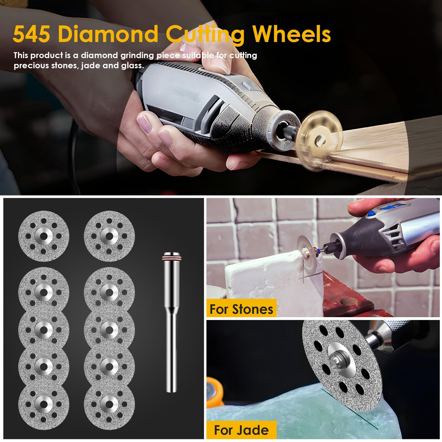 44pcs Black Cutting Wheel Set Compatible with Plastic for Rotary Tool, HSS Circular Saw Blades 6pcs, Resin Cutting Discs 20pcs, 545 Diamond Cutting Wheels 10pcs